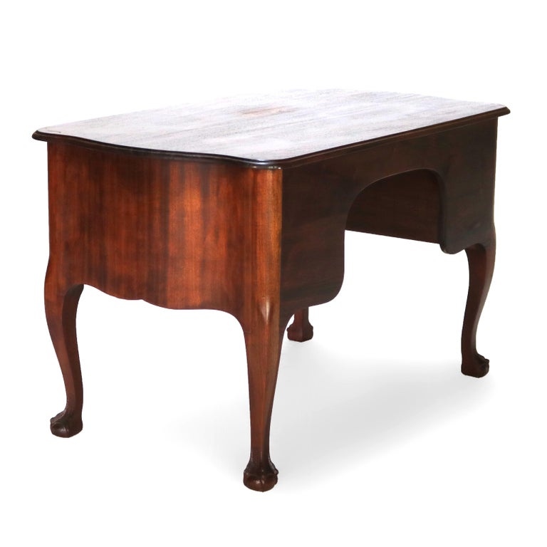 Antique RJ Horner Mahogany Serpentine Bombay Style Desk with Claw & Ball Feet