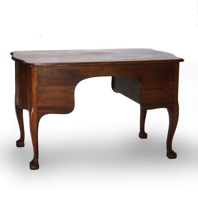 Antique RJ Horner Mahogany Serpentine Bombay Style Desk with Claw & Ball Feet
