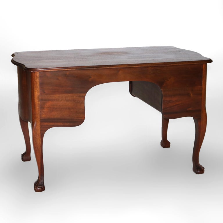 Antique RJ Horner Mahogany Serpentine Bombay Style Desk with Claw & Ball Feet