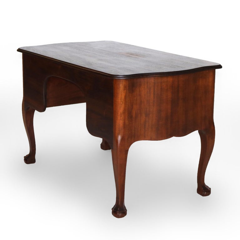 Antique RJ Horner Mahogany Serpentine Bombay Style Desk with Claw & Ball Feet