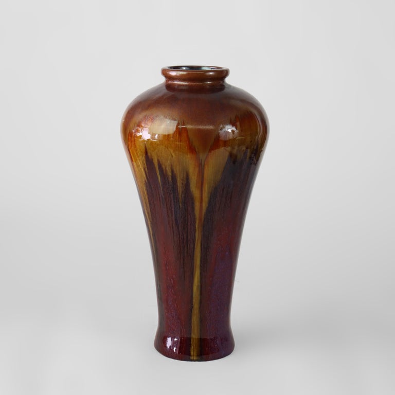 Antique Chinese 19" Tall Flambé Pottery Floor Vase C1910