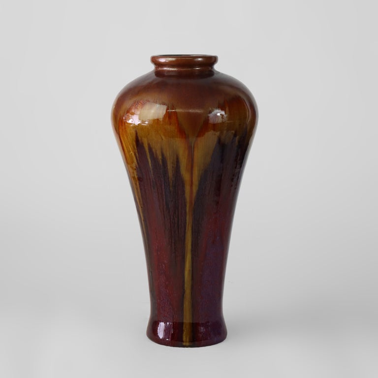 Antique Chinese 19" Tall Flambé Pottery Floor Vase C1910