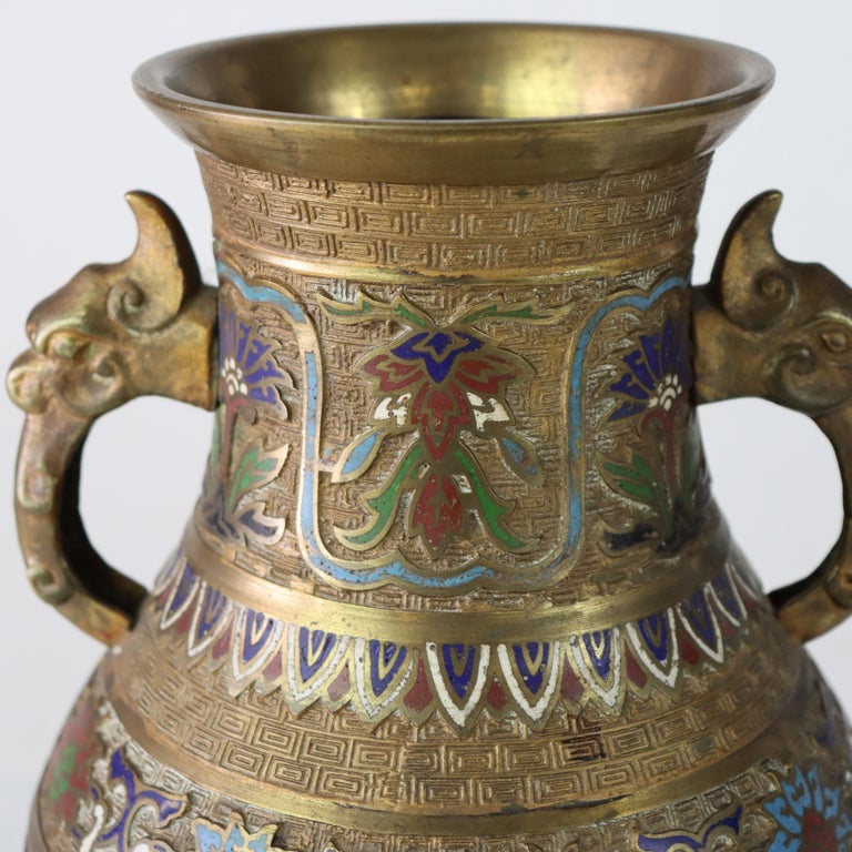 Antique Chinese Enameled Vase with Figural Handles Signed C1890
