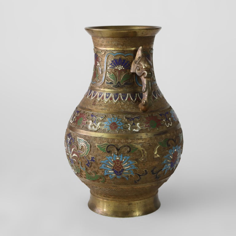 Antique Chinese Enameled Vase with Figural Handles Signed C1890