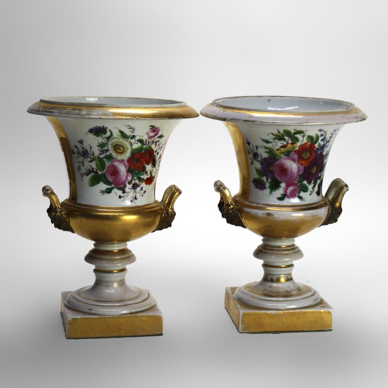 Pair of Antique Old Paris Porcelain Portrait Urns C1870