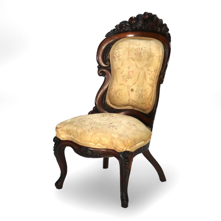 Antique JH Belter Victorian Rocco Carved Rosewood Slipper Chair c1870