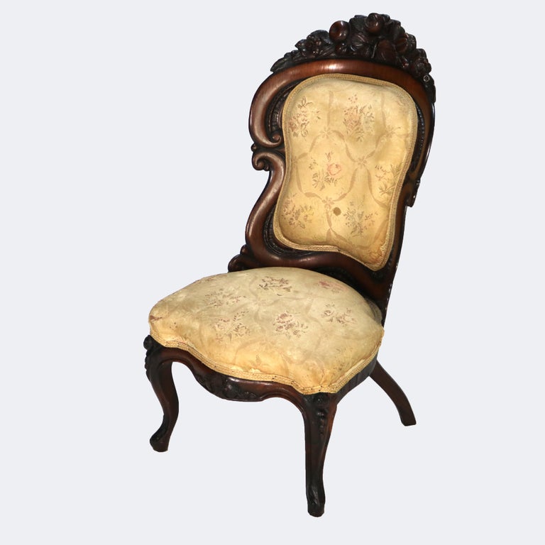 Antique JH Belter Victorian Rocco Carved Rosewood Slipper Chair c1870