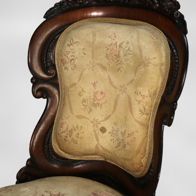 Antique JH Belter Victorian Rocco Carved Rosewood Slipper Chair c1870