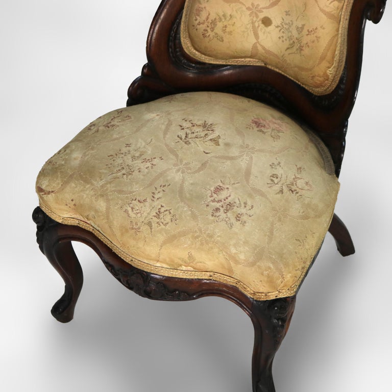 Antique JH Belter Victorian Rocco Carved Rosewood Slipper Chair c1870