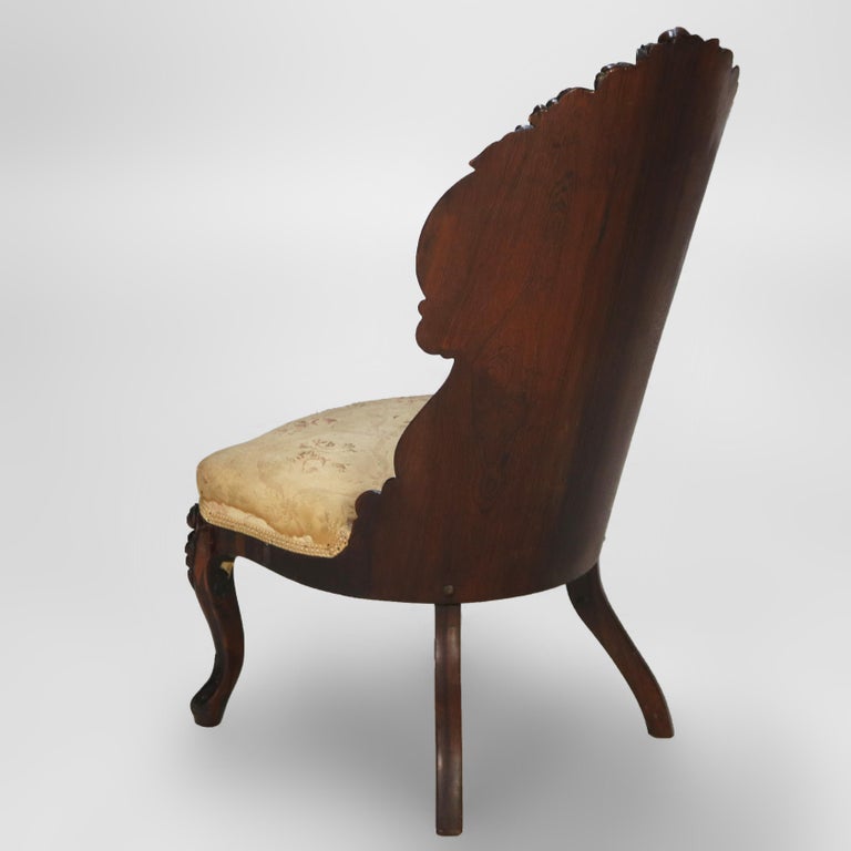 Antique JH Belter Victorian Rocco Carved Rosewood Slipper Chair c1870