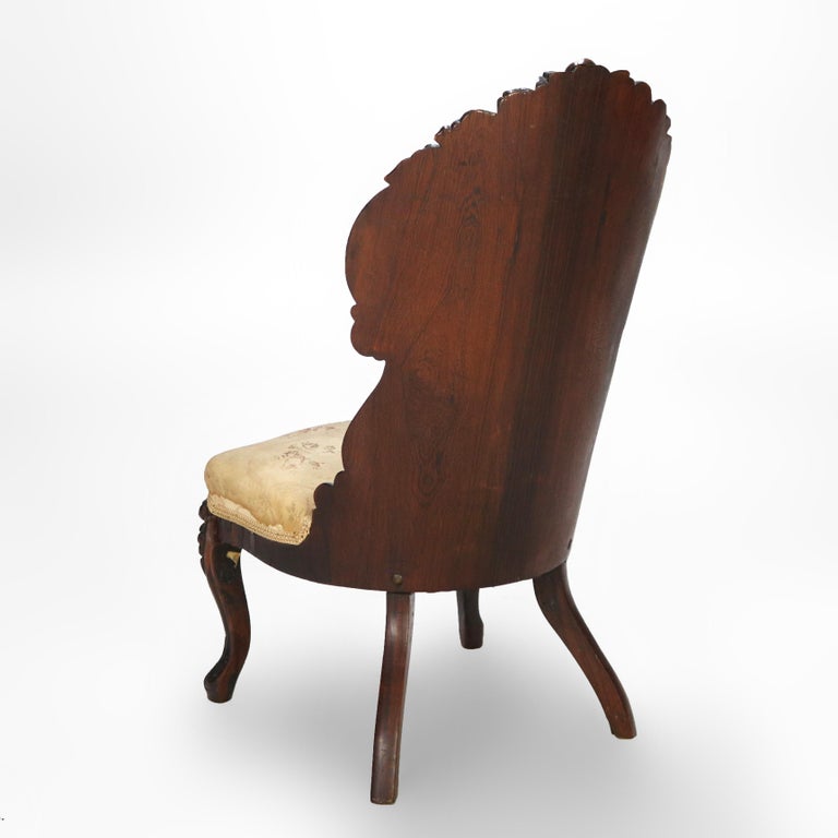 Antique JH Belter Victorian Rocco Carved Rosewood Slipper Chair c1870