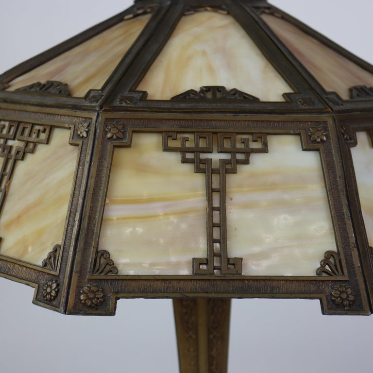 Antique Arts & Crafts Slag Glass Table Lamp C1910