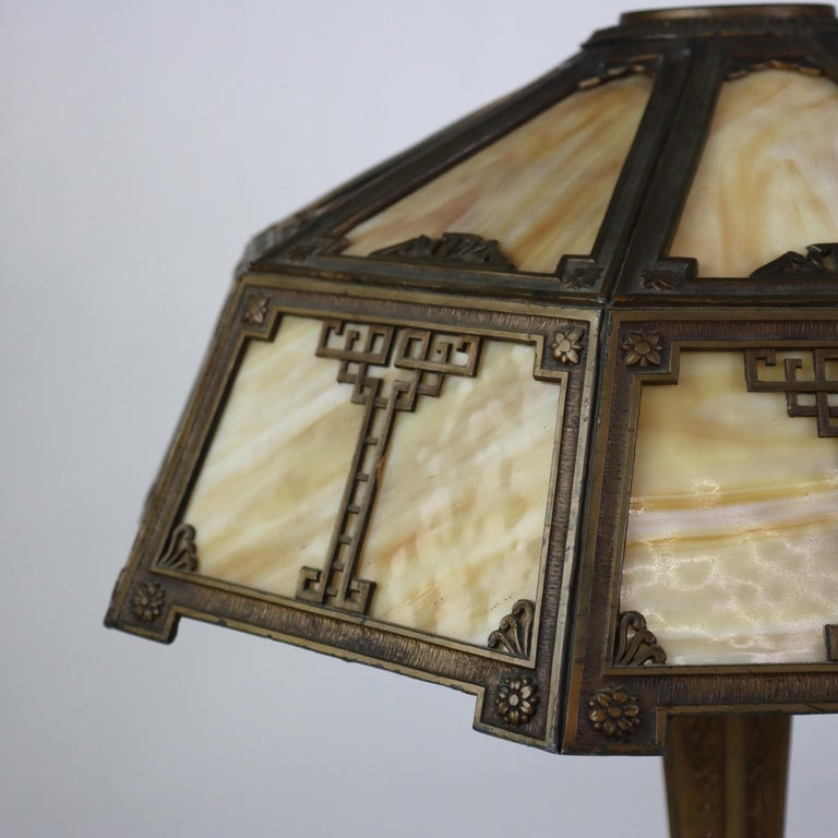 Antique Arts & Crafts Slag Glass Table Lamp C1910