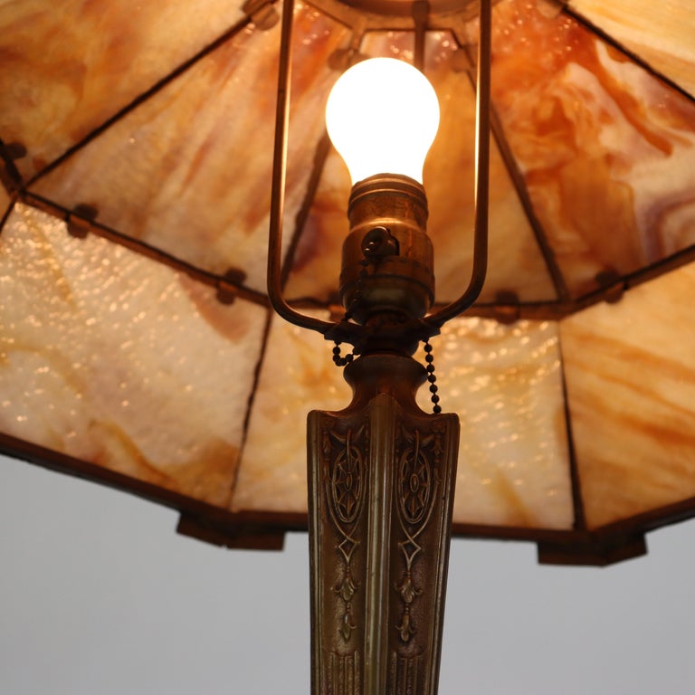 Antique Arts & Crafts Slag Glass Table Lamp C1910