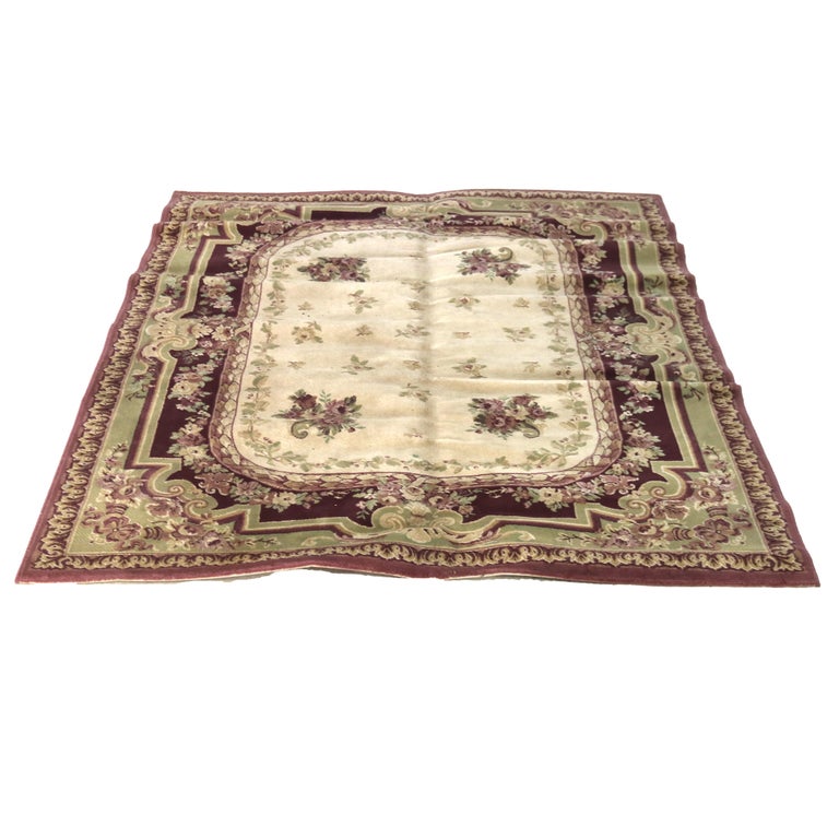 Vintage Aubusson Style Floral Wool Rug C1950