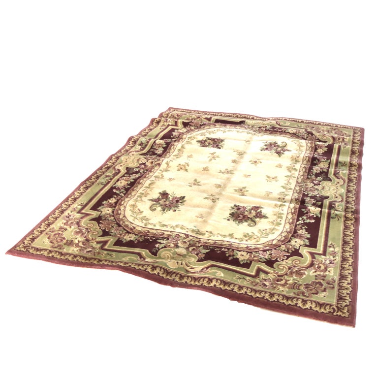 Vintage Aubusson Style Floral Wool Rug C1950