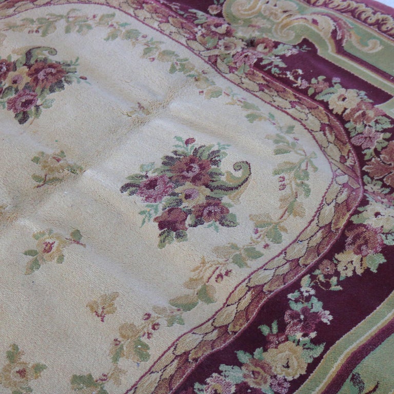 Vintage Aubusson Style Floral Wool Rug C1950