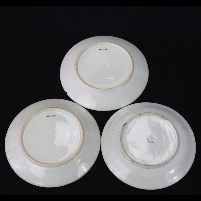 Three Pieces Antique Japanese Nippon Plates Signed C1930