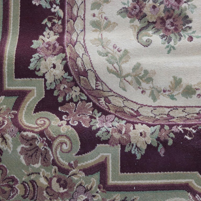 Vintage Aubusson Style Floral Wool Rug C1950
