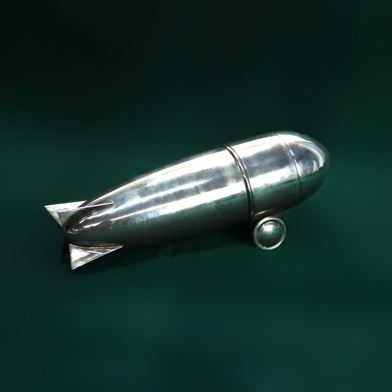 Vintage Mid Century Modern Silver Plated Chrome Zeppelin Cocktail Shaker c1940