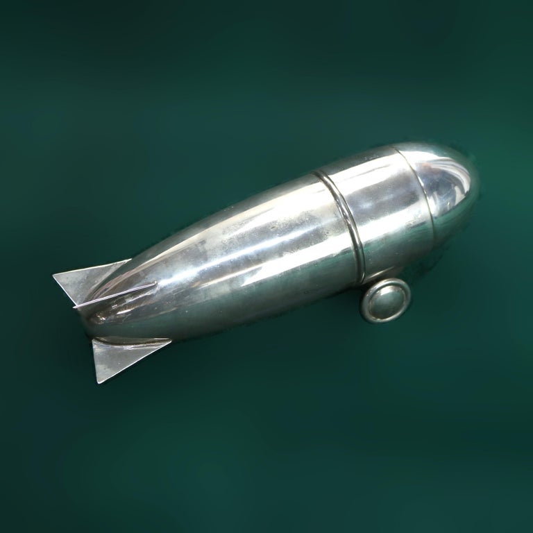 Vintage Mid Century Modern Silver Plated Chrome Zeppelin Cocktail Shaker c1940