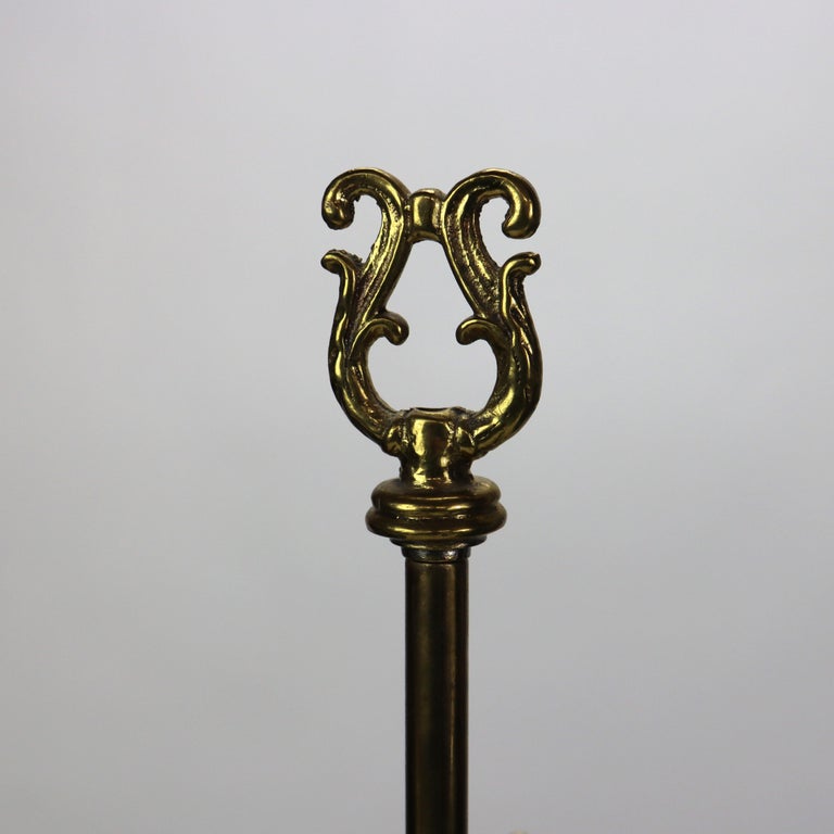 Antique Brass Double Student Lamp With Emerald Case Shades c1910