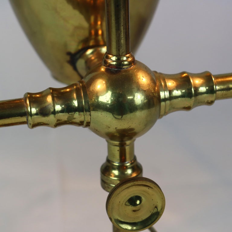 Antique Brass Double Student Lamp With Emerald Case Shades c1910