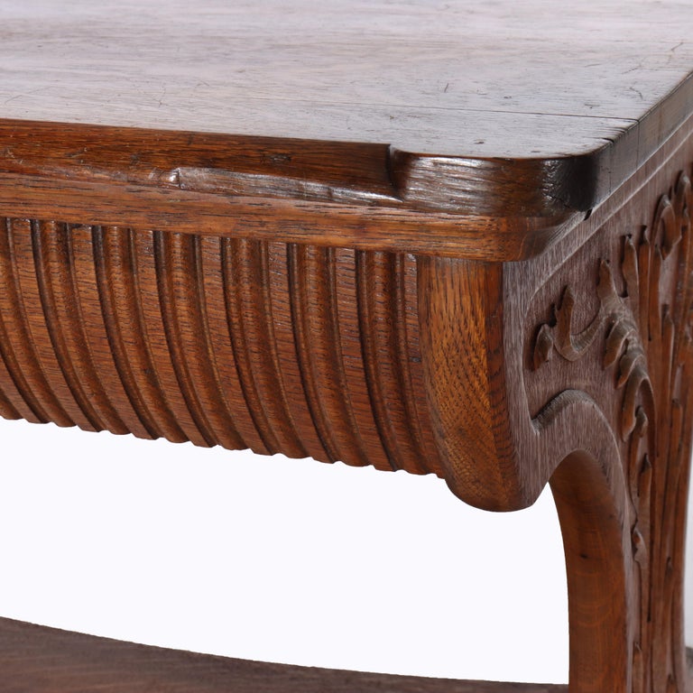Antique RJ Horner Arts & Crafts Carved Oak Two-Drawer Library Table c1910