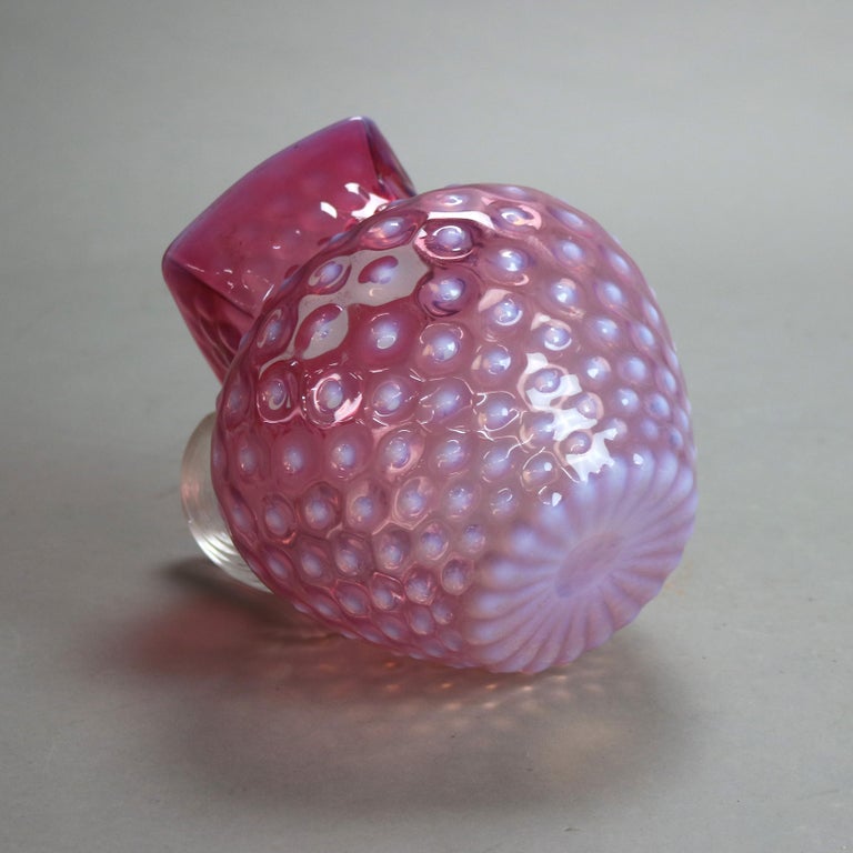 Antique Mt. Washington School Cranberry Hobnail Glass Water Pitcher C1900