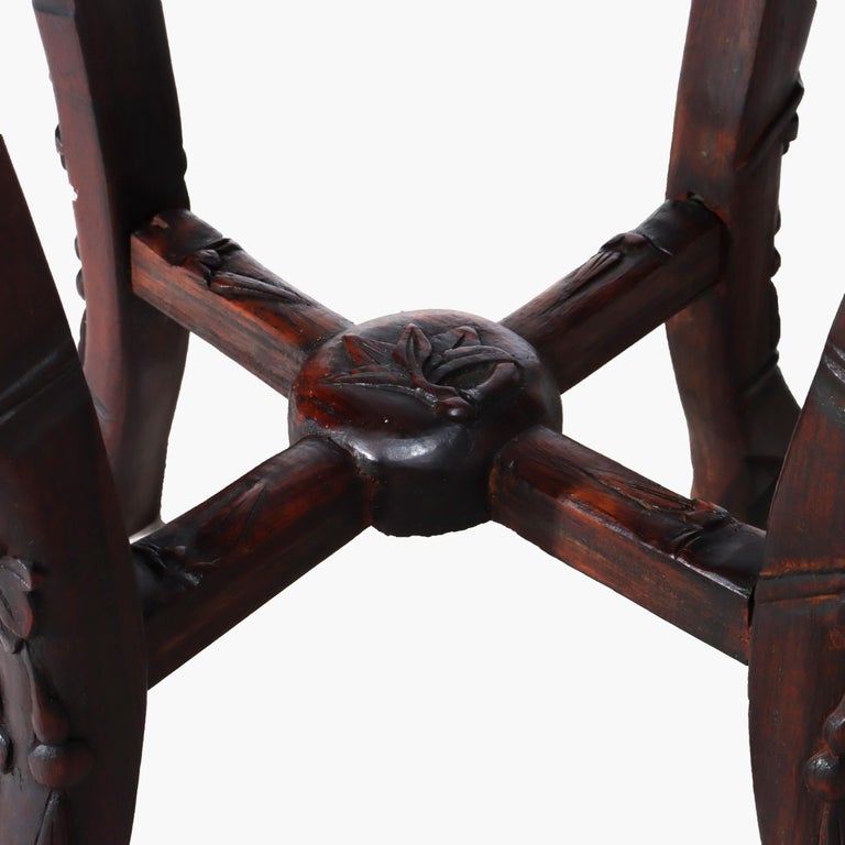 Antique Chinese Floral Carved Hardwood Stand With Rouge Marble Top c1910