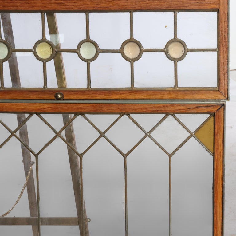 Pair Antique Frank Lloyd Wright School Arts & Crafts Leaded Glass Windows c1920