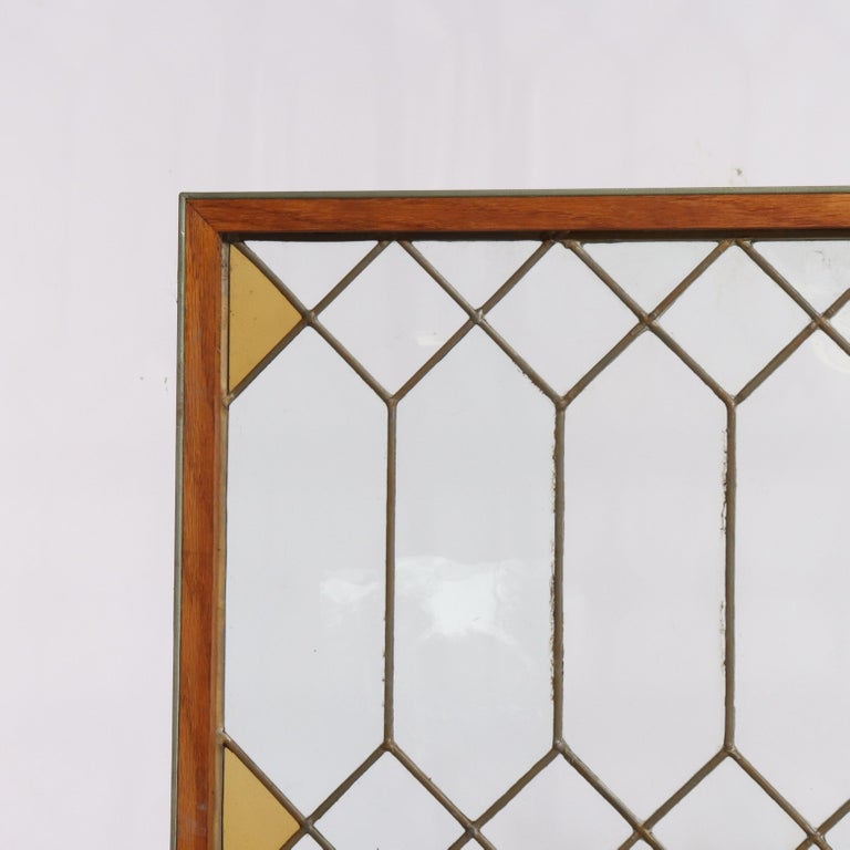 Pair Antique Frank Lloyd Wright School Arts & Crafts Leaded Glass Windows c1920
