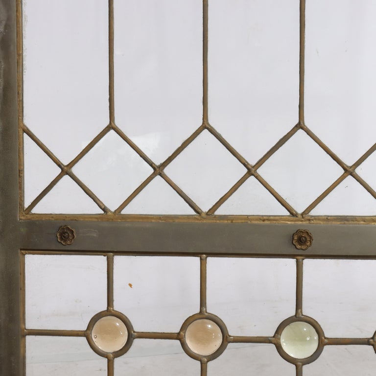 Pair Antique Frank Lloyd Wright School Arts & Crafts Leaded Glass Windows c1920