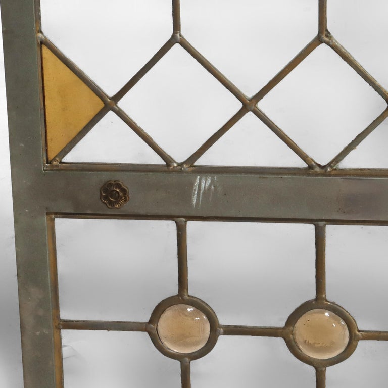 Pair Antique Frank Lloyd Wright School Arts & Crafts Leaded Glass Windows c1920