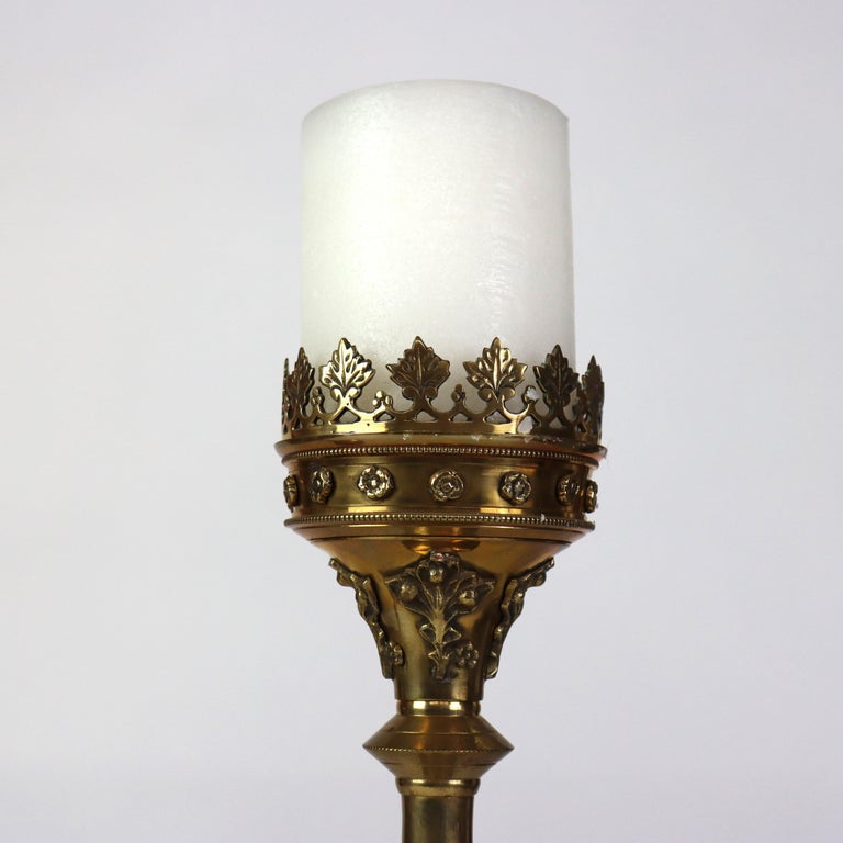 Pair Of Antique Moorish Gilt Bronze Candlesticks Unsigned C1900