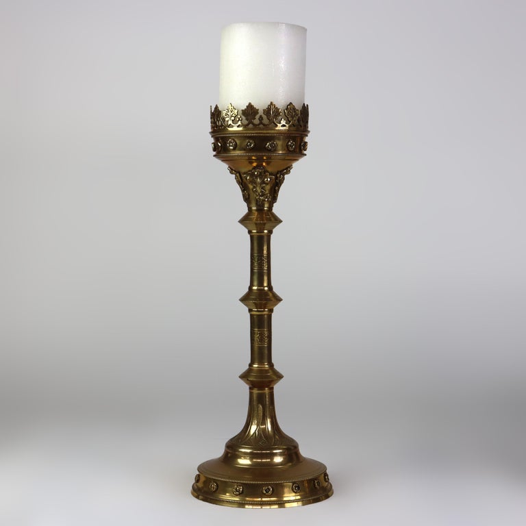 Pair Of Antique Moorish Gilt Bronze Candlesticks Unsigned C1900