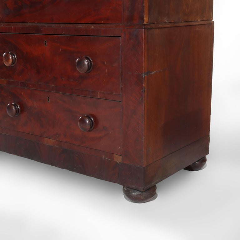 Antique Boston Federal Mahogany Two-Door Four-Drawer Linen Press c1850