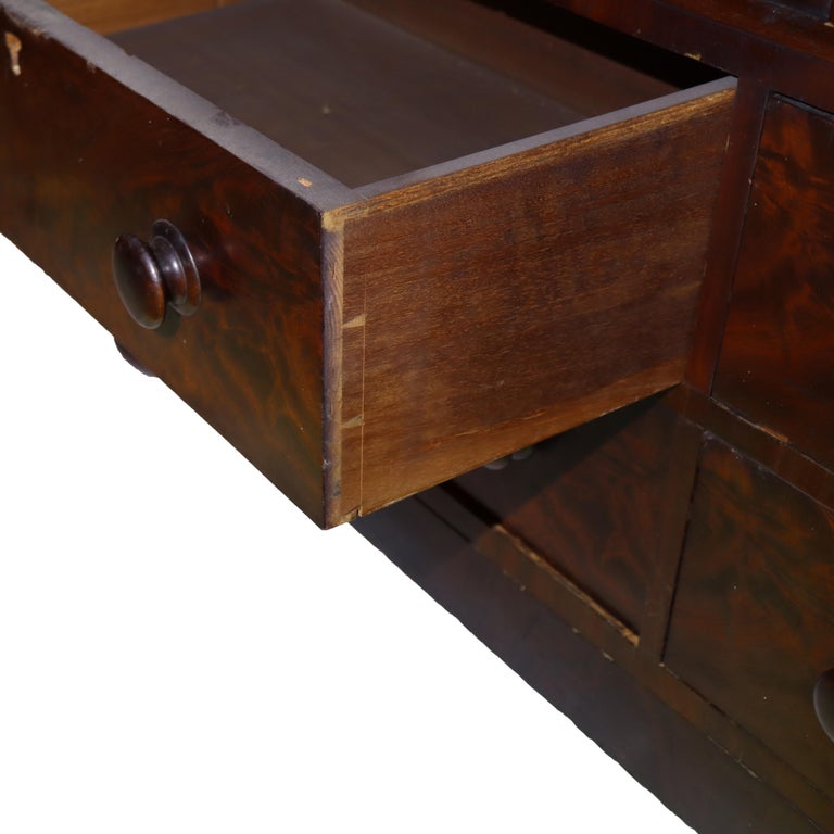 Antique Boston Federal Mahogany Two-Door Four-Drawer Linen Press c1850