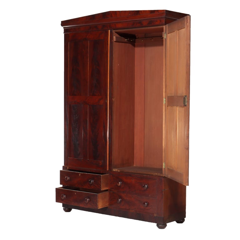 Antique Boston Federal Mahogany Two-Door Four-Drawer Linen Press c1850