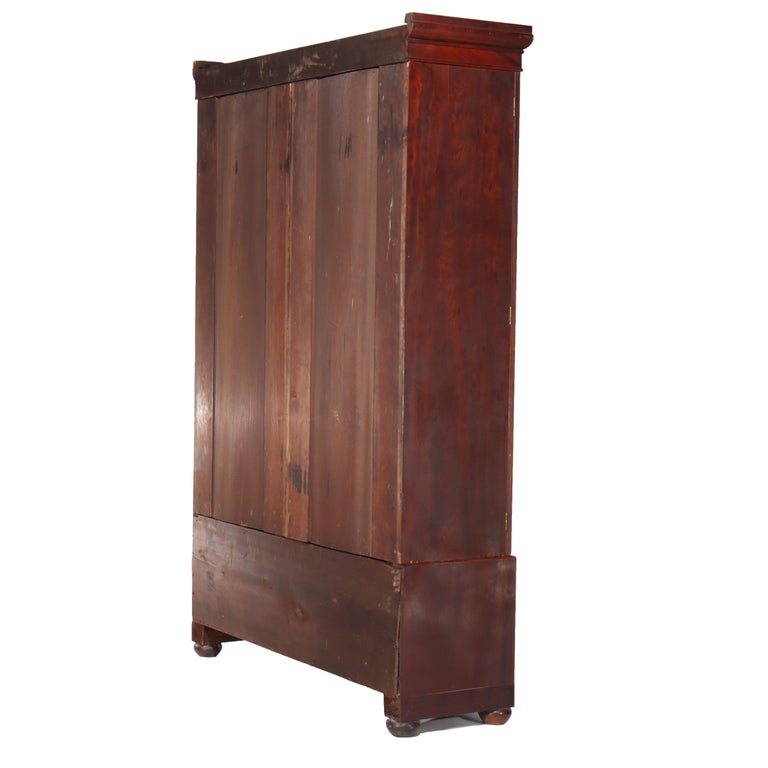 Antique Boston Federal Mahogany Two-Door Four-Drawer Linen Press c1850