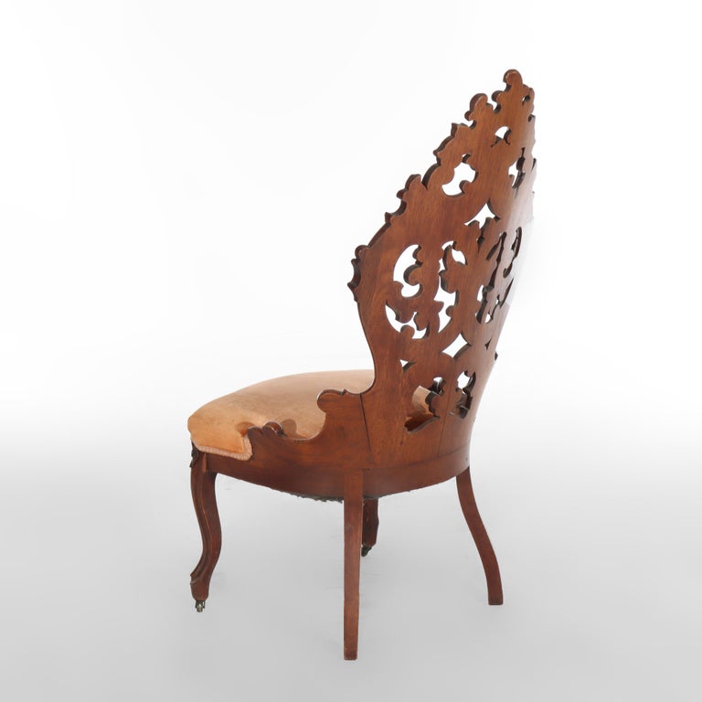 Antique Belter School Reticulated Carved Walnut Boudoir Chair c1890