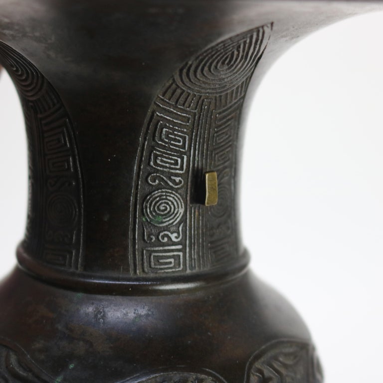 Two Antique Japanese Classically Formed Bronze Vases C1910