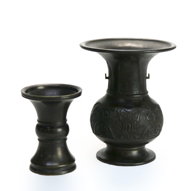 Two Antique Japanese Classically Formed Bronze Vases C1910