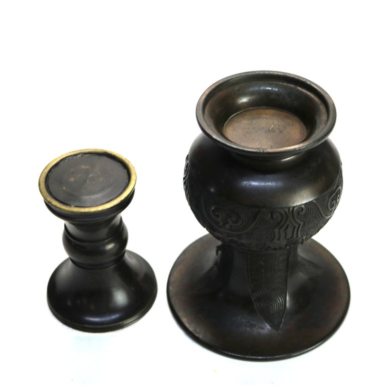 Two Antique Japanese Classically Formed Bronze Vases C1910