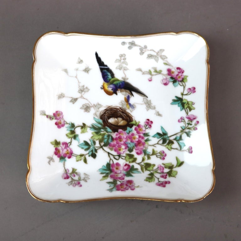 Six Antique Limoges Hand Painted & Gilt Plates with Nesting Birds C1910