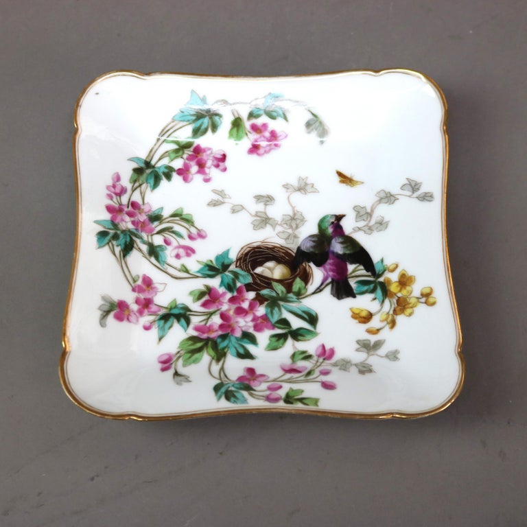 Six Antique Limoges Hand Painted & Gilt Plates with Nesting Birds C1910