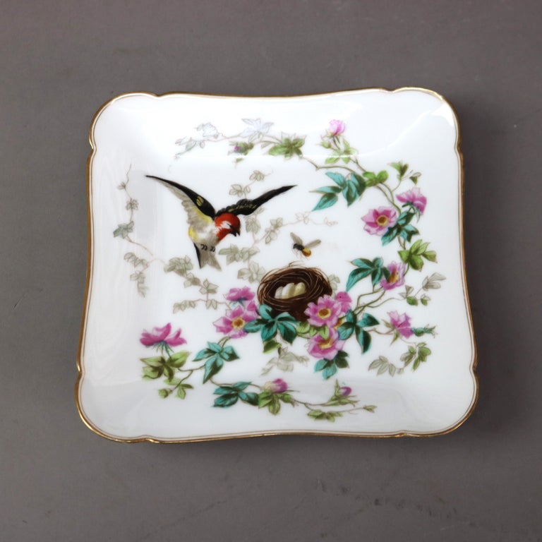 Six Antique Limoges Hand Painted & Gilt Plates with Nesting Birds C1910