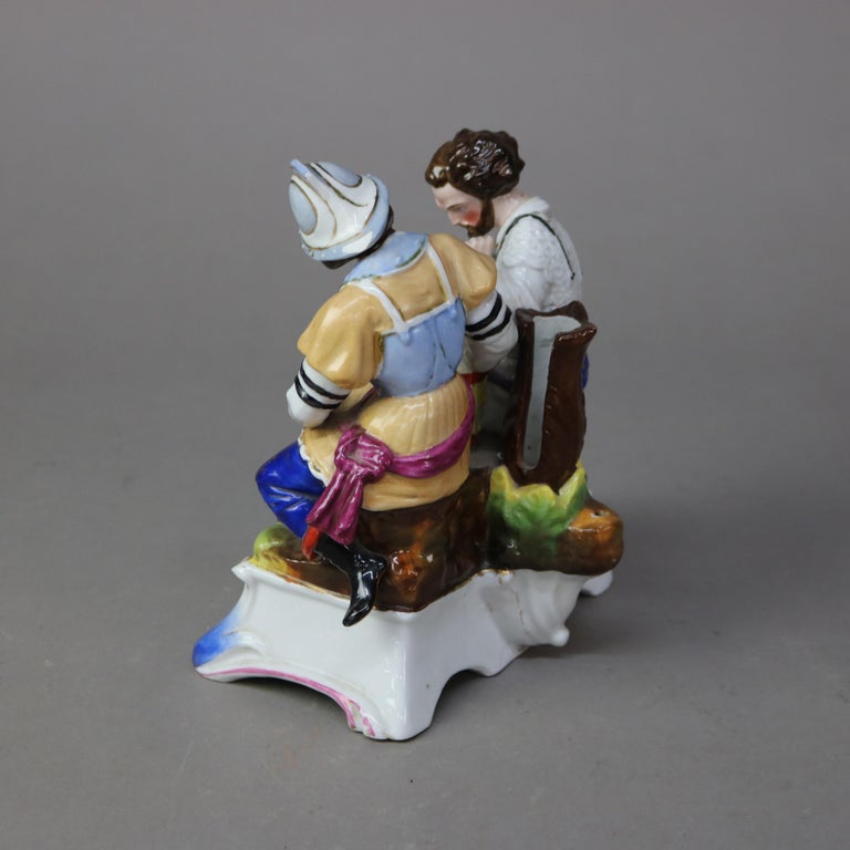 Antique German Meissen School Porcelain Dice Throwers Figural Candle Stand C1890