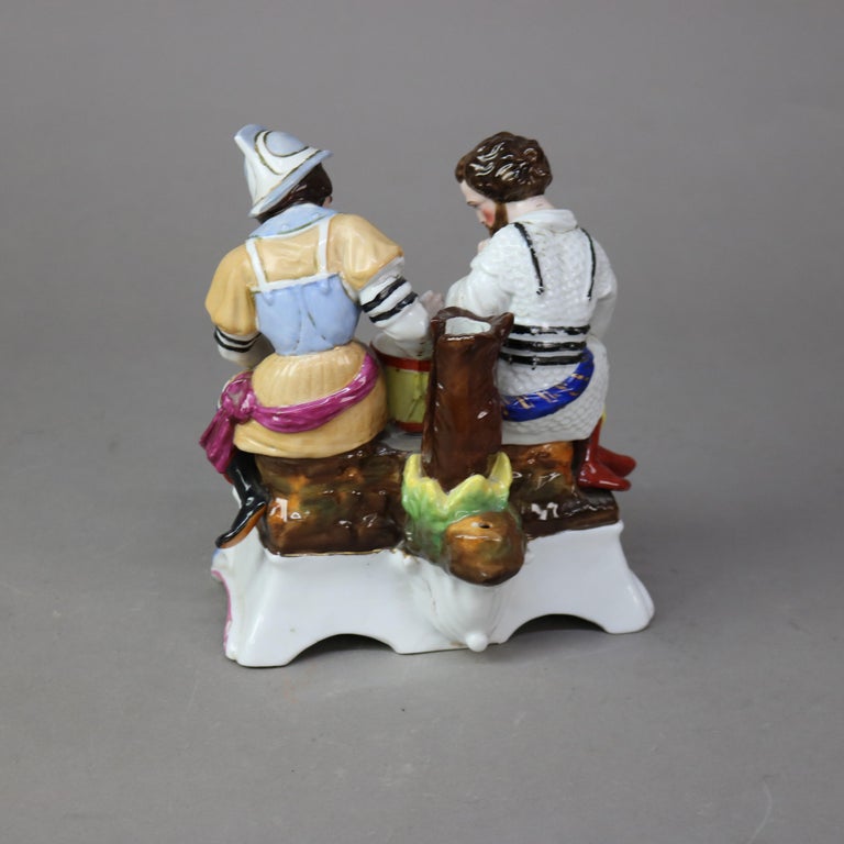 Antique German Meissen School Porcelain Dice Throwers Figural Candle Stand C1890