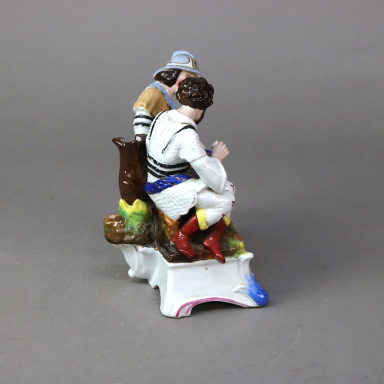 Antique German Meissen School Porcelain Dice Throwers Figural Candle Stand C1890